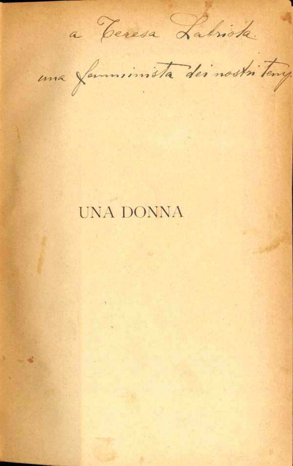 Prima pagina del libro Una Donna edito nel 1907. Cortesia Sergiuo Fucchi - Macerata.
