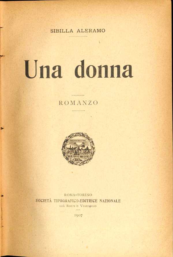 Pagina interna del libro Una Donna edito nel 1907. Cortesia Sergiuo Fucchi - Macerata.