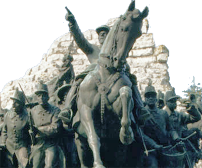 Particolare del monumento bronzeo che ricorda la battaglia di Castelfidardo.