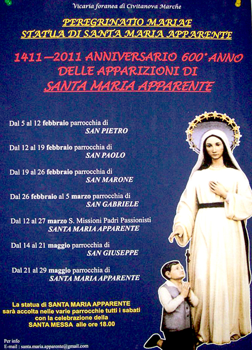 Vicaria foranea di Civitanova Marche - Peregrinatio Mariae, statua di Santa Maria Apparente: 1411-2011 anniversario 600 anno delle apparizioni di Santa Maria Apparente (Locandina)