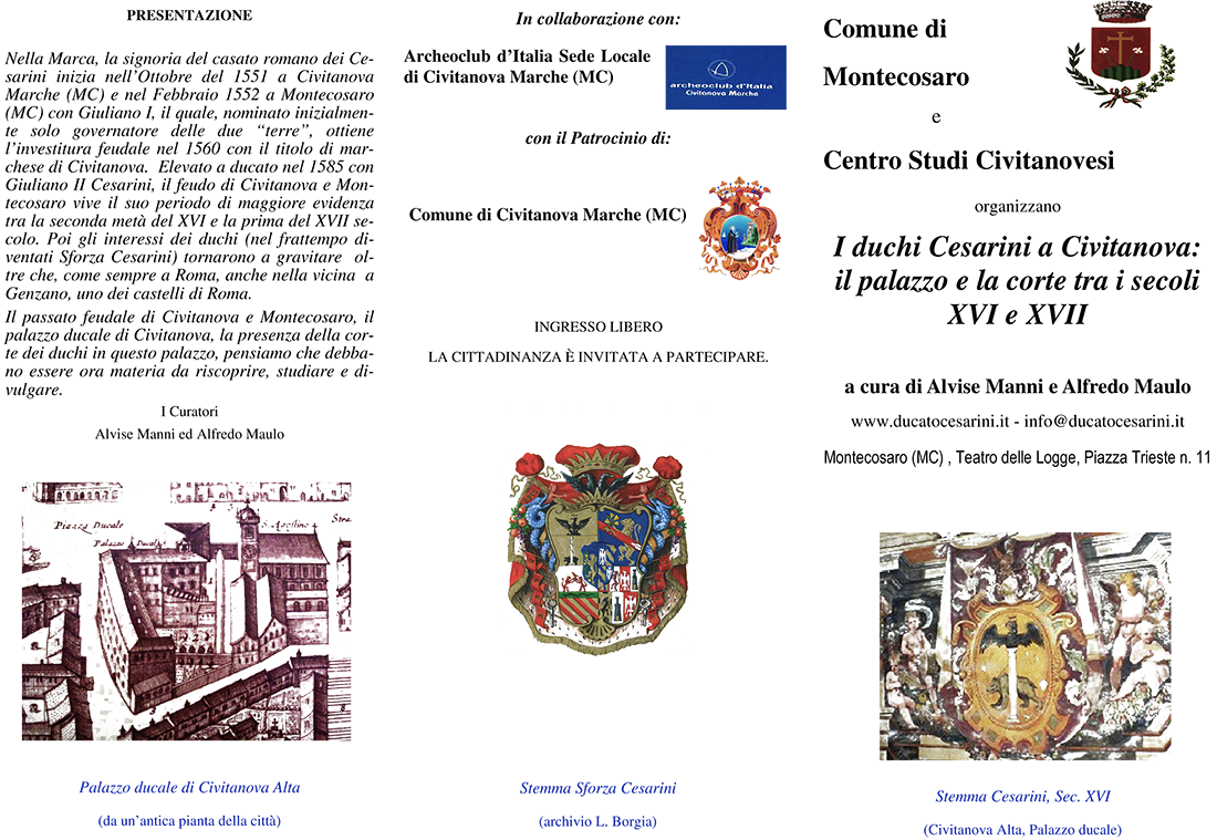 Pieghevole del Convegno I duchi Cesarini a Civitanova: il palazzo e la corte tra i secoli XVI e XVII