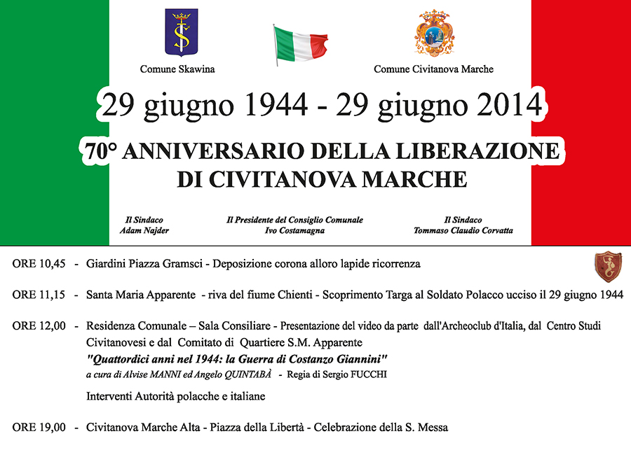 Programma del 70° della liberazione di Civitanova Marche: 29 giugno 1944 - 29 giugno 1994