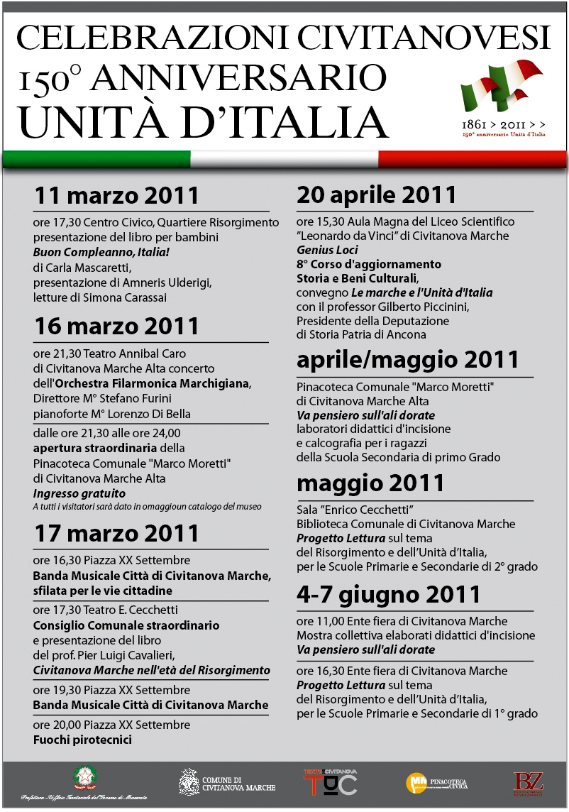 Programma delle iniziative per il 150° dell'unità d'Italia organizzate dal Comune di Civitanova Marche.
